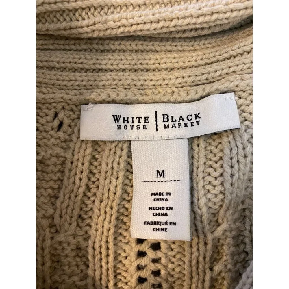 White House Black Market Beige Cable Knit Cowl Neck Sweater Womens Size Medium - Picture 4 of 7